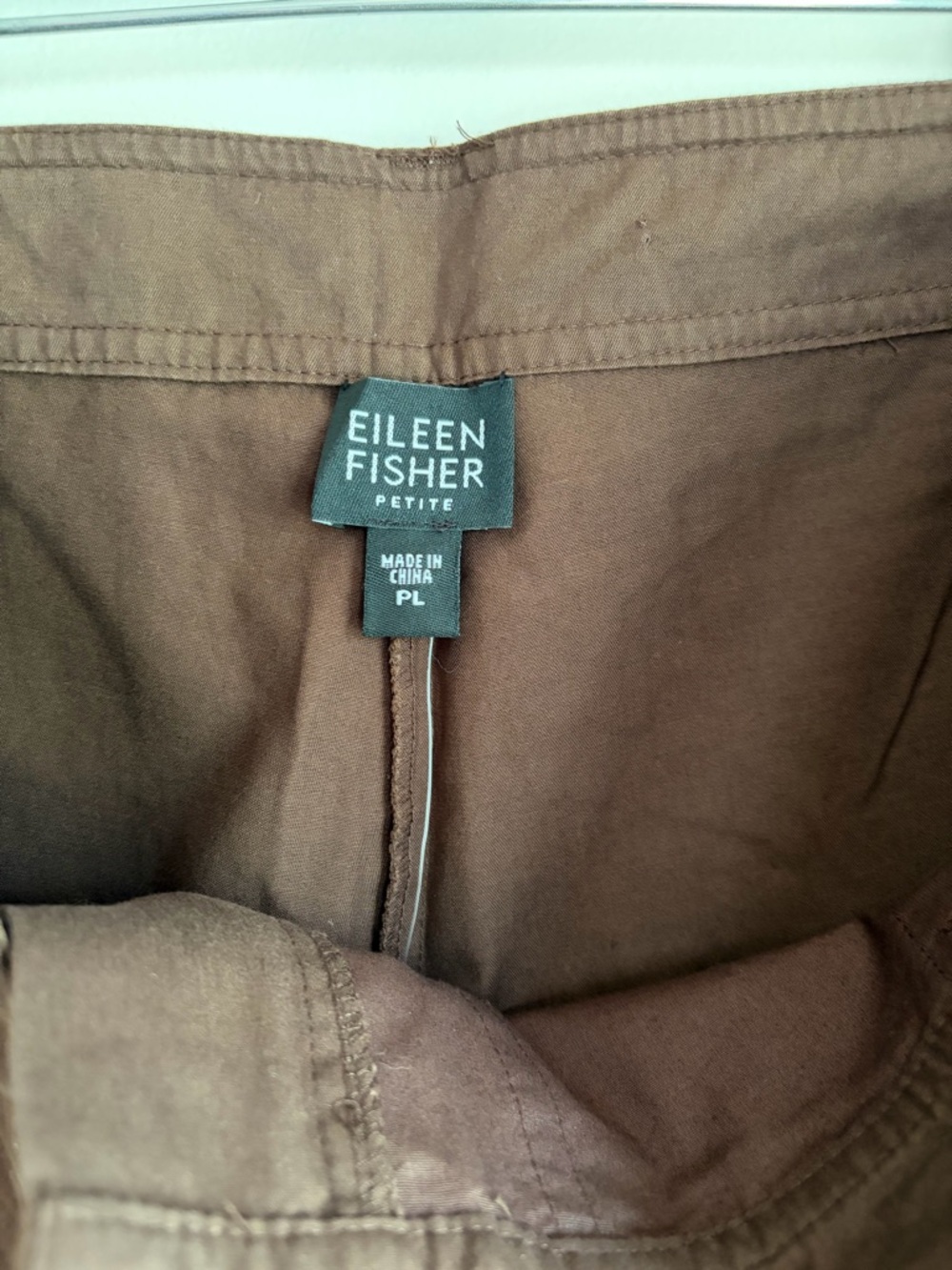 NWT Eileen Fisher 100% Cotton Brown Wide Leg Cargo Capri Pants Size Petite Large - Picture 7 of 8